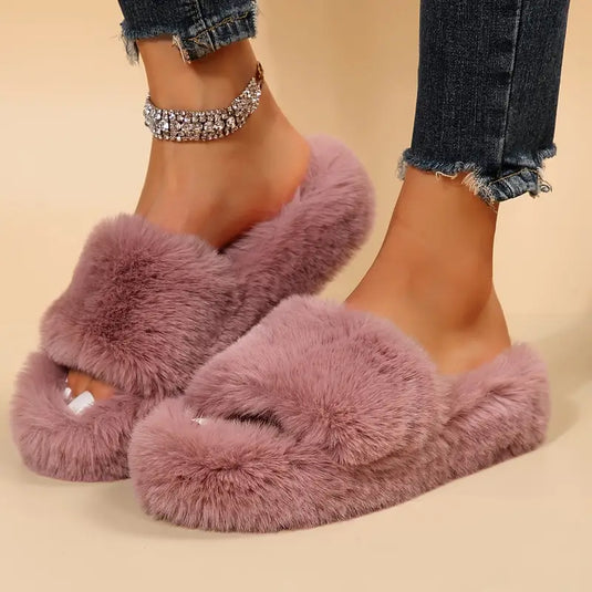 Winter Fluffy Platform Slippers Cozy Plush Shoes Indoor Outdoor Fuzzy Warm Slippers