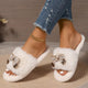 Women's Fluffy Faux Fur Slippers with Cute Bowknot , Comfortable Fabric-Lined Non-Slip EVA