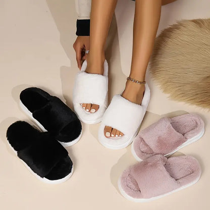 شبشب شتوي مريح بنعل سميك وبطانة مخملية للنساء