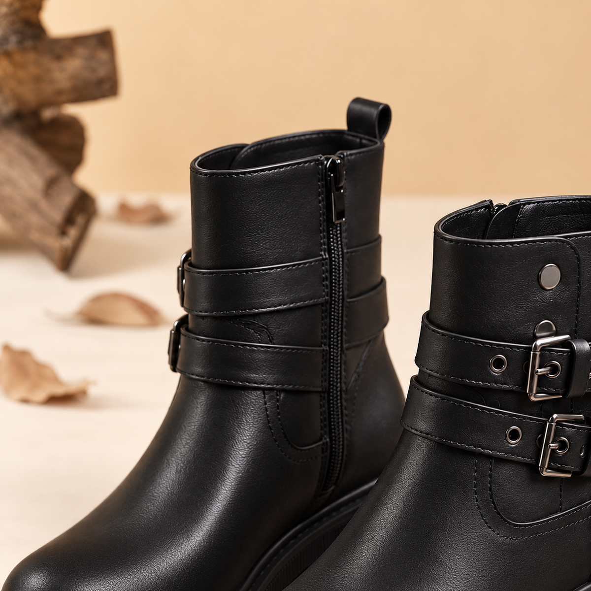 Bottines à plateforme à double boucle pour femme – Style audacieux et confort au quotidien