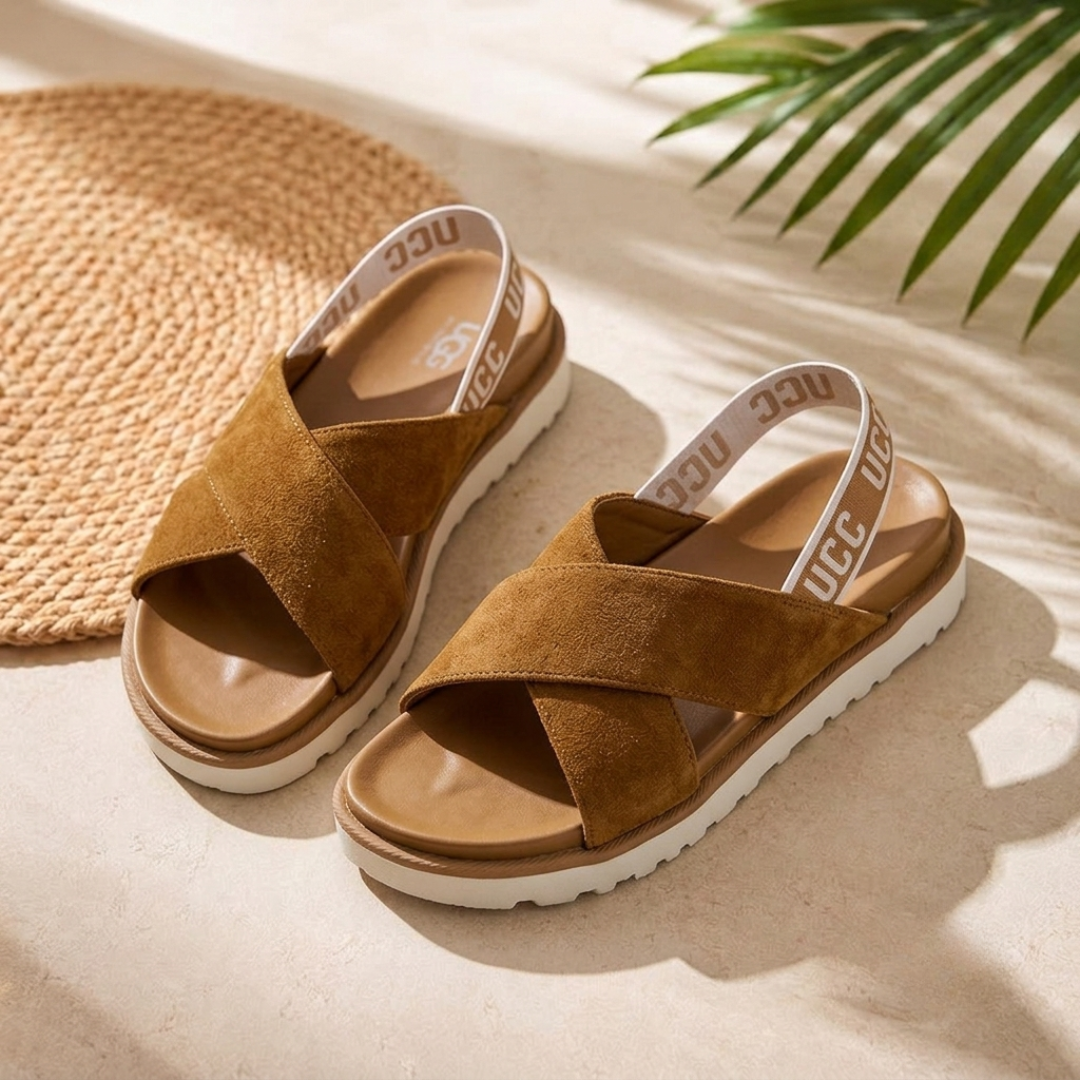 Women's Casual Cross-Strap Platform Slingback Sandals – Soft Suede Comfort Slides