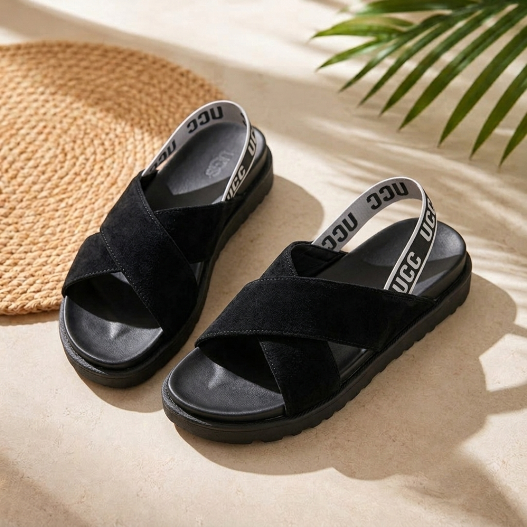 Women's Casual Cross-Strap Platform Slingback Sandals – Soft Suede Comfort Slides