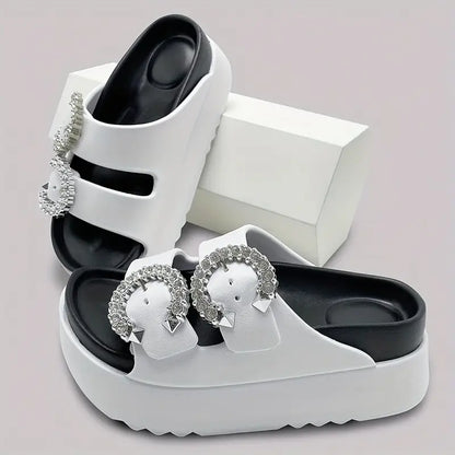 شبشب نسائي بكعب عالٍ ومنصة - ظهر بأشرطة، مريح من مادة EVA ، مفتوح من الأمام