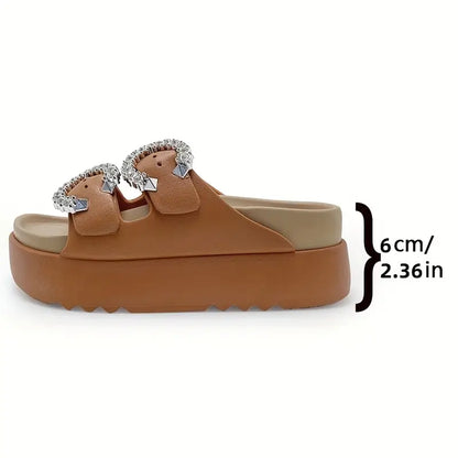 شبشب نسائي بكعب عالٍ ومنصة - ظهر بأشرطة، مريح من مادة EVA ، مفتوح من الأمام