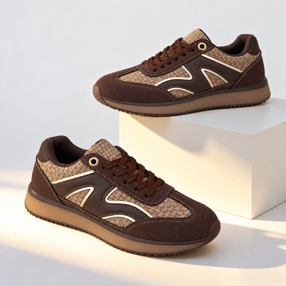 Baskets rétro élégantes à lacets pour femme avec empiècements texturés, détails contrastants et semelle épaisse pour un style décontracté au quotidien