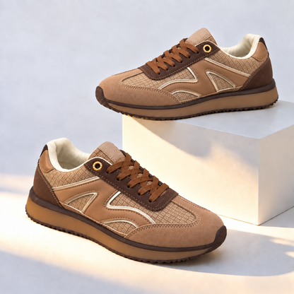 Baskets rétro élégantes à lacets pour femme avec empiècements texturés, détails contrastants et semelle épaisse pour un style décontracté au quotidien