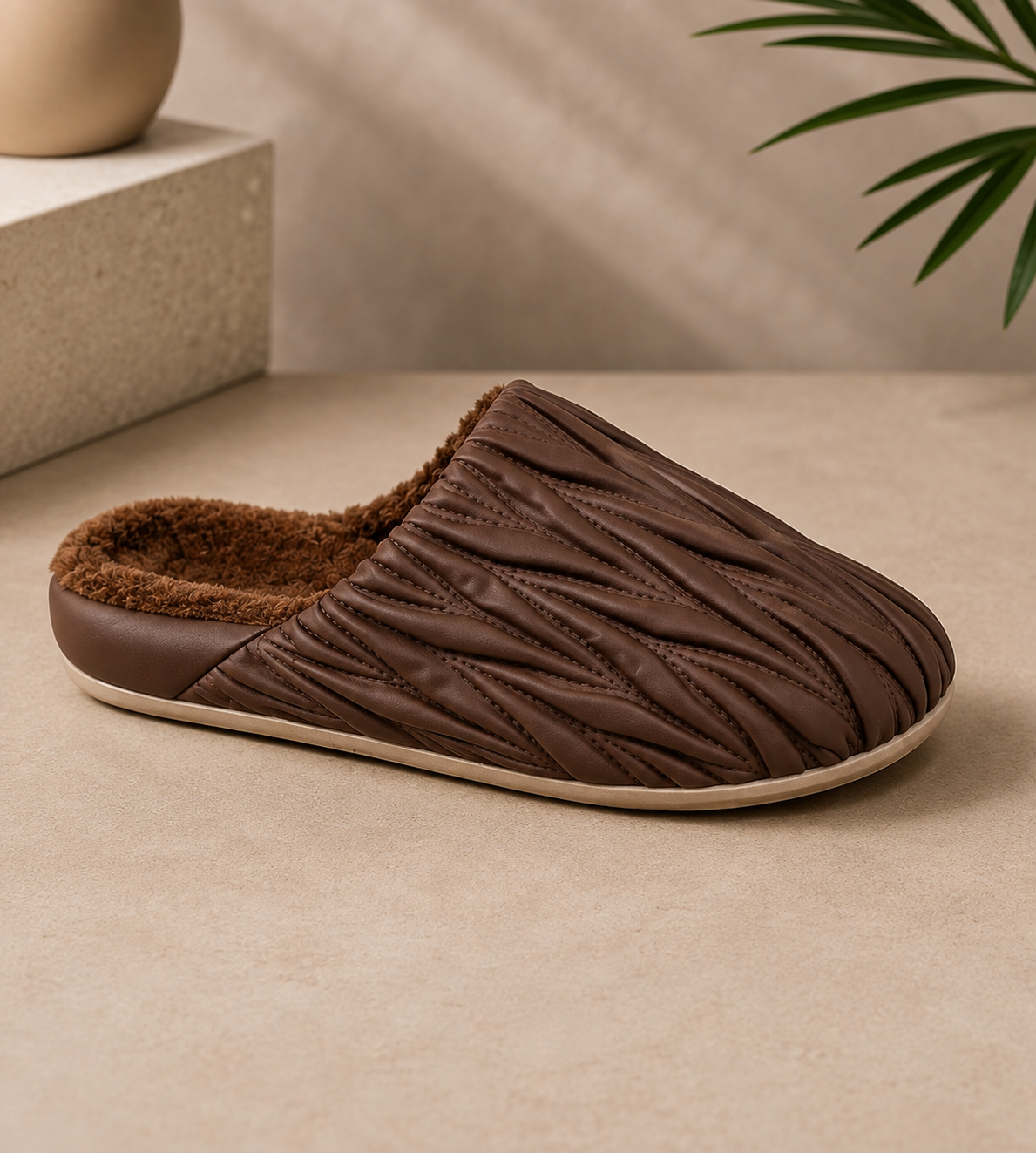Pantoufles en peluche d'hiver pour femmes – Chaussons d'intérieur à enfiler doublés de polaire chaude 