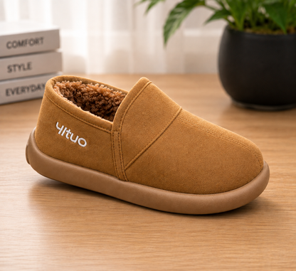 Chaussures d'hiver à enfiler pour femme, camel, doublées de peluche