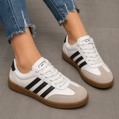 Baskets décontractées rétro à rayures pour femmes – Chaussures de mode quotidiennes classiques à lacets