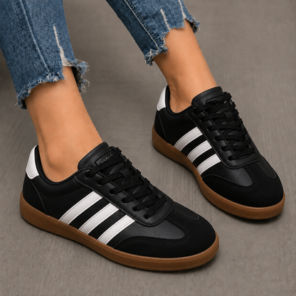 Baskets décontractées rétro à rayures pour femmes – Chaussures de mode quotidiennes classiques à lacets