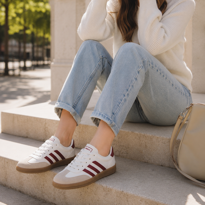 Baskets décontractées rétro à rayures pour femmes – Chaussures de mode quotidiennes classiques à lacets