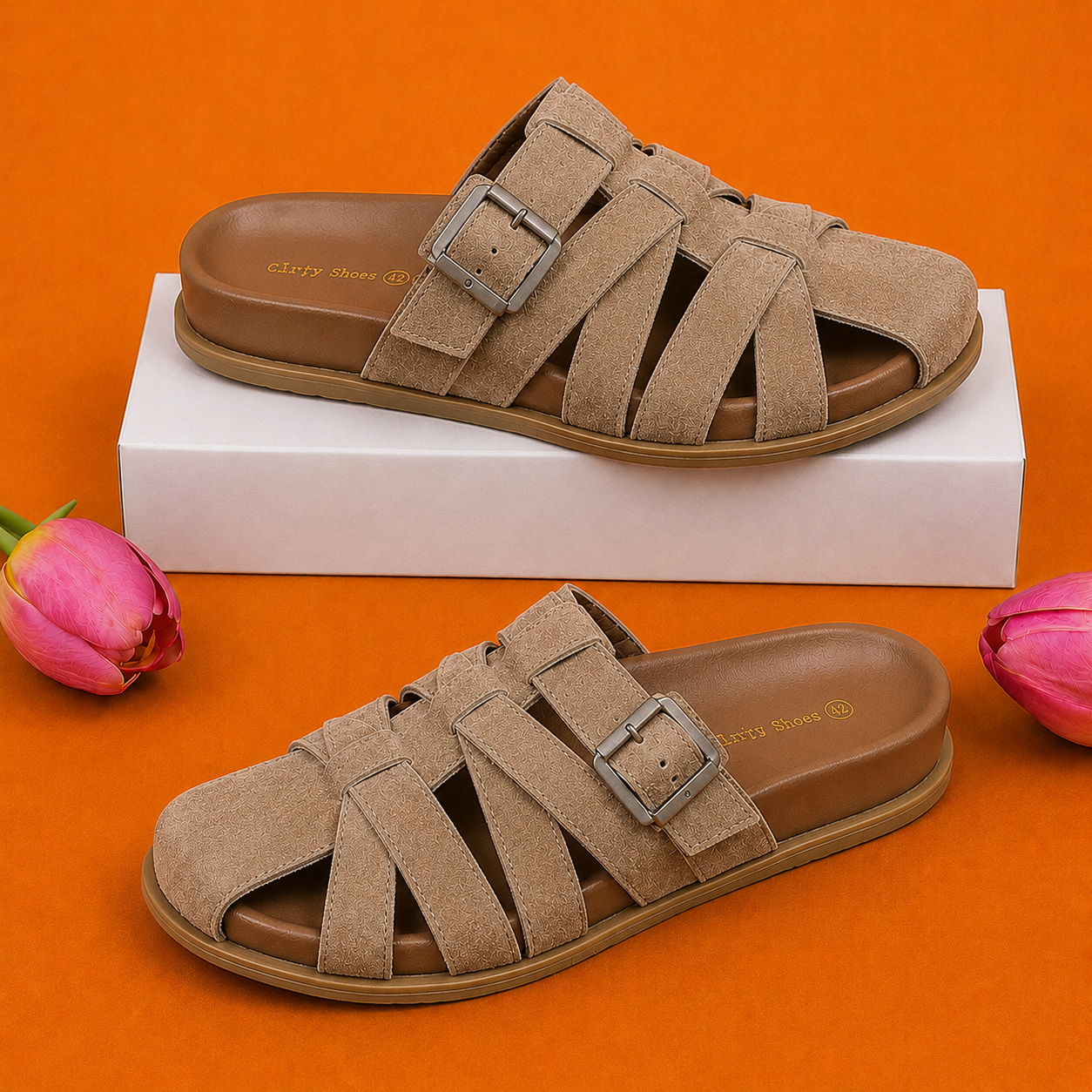 Sandales Confort à Boucle en Daim pour Femme
