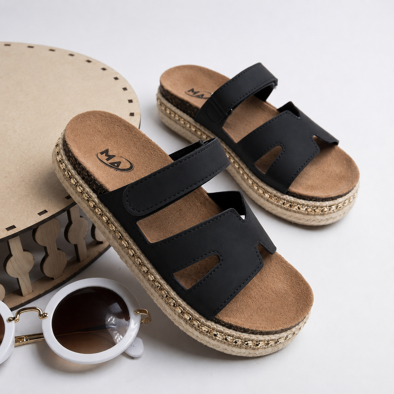 Women’s H-Strap Comfort Platform Sandals – Cushioned Footbed & Decorative Sole