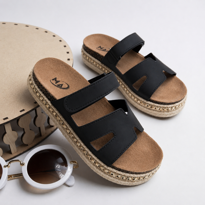 Women’s H-Strap Comfort Platform Sandals – Cushioned Footbed & Decorative Sole