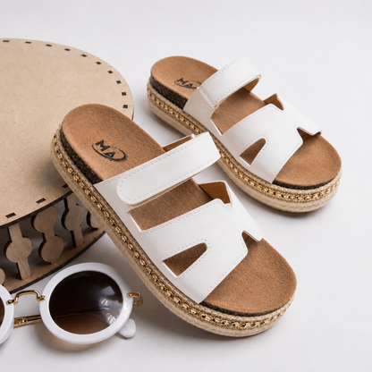 Women’s H-Strap Comfort Platform Sandals – Cushioned Footbed & Decorative Sole