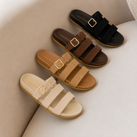 Women's Premium Triple-Strap Buckle Comfort Slide Sandals