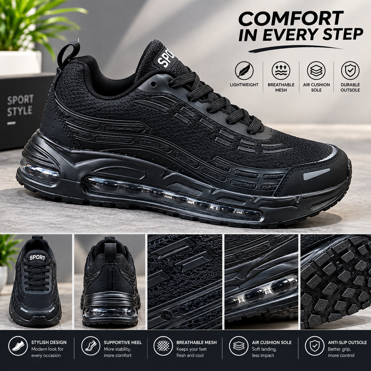 Baskets de sport à coussin d'air pour homme – Confort léger et style moderne 