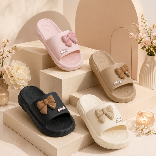 Women’s Cushioned Platform Slides with Bow Detail – Lightweight Summer Slippers