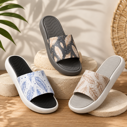 Women's Feather Print Comfort Slides