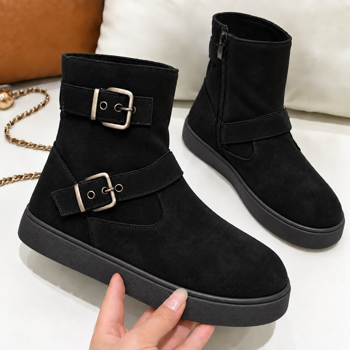 Women’s Buckle Ankle Boots – Stylish Comfort for Everyday Wear