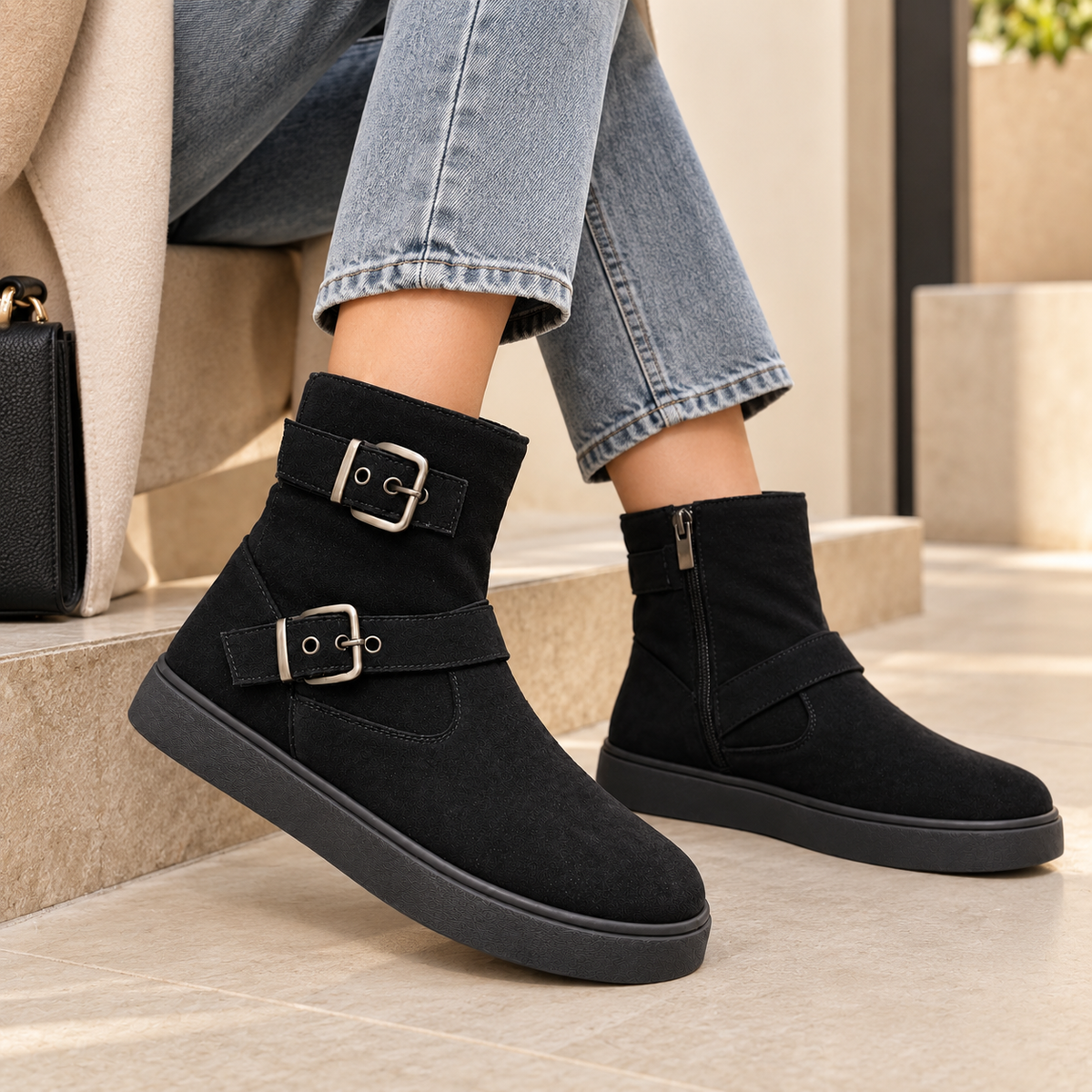 Women’s Buckle Ankle Boots – Stylish Comfort for Everyday Wear