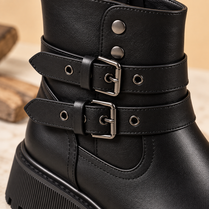 Bottines à plateforme à double boucle pour femme – Style audacieux et confort au quotidien