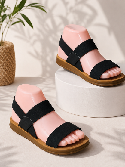Sandales plates à bride élastique pour femme – Chaussures décontractées d'été à bout ouvert et confortables pour la plage
