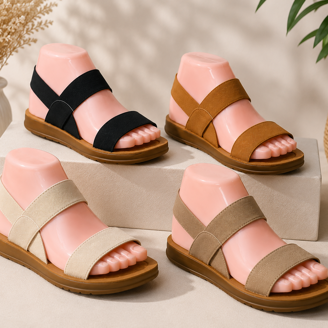 Sandales plates à bride élastique pour femme – Chaussures décontractées d'été à bout ouvert et confortables pour la plage