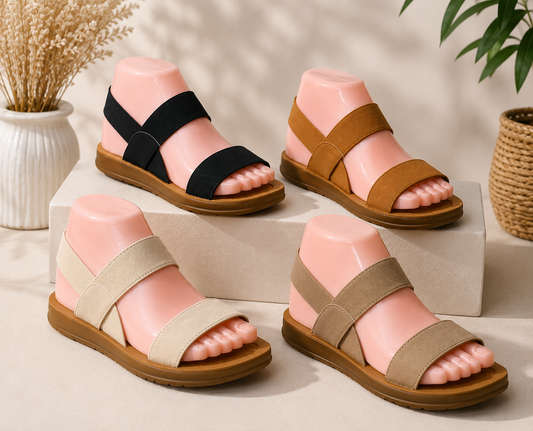 Sandales plates à bride élastique pour femme – Chaussures décontractées d'été à bout ouvert et confortables pour la plage