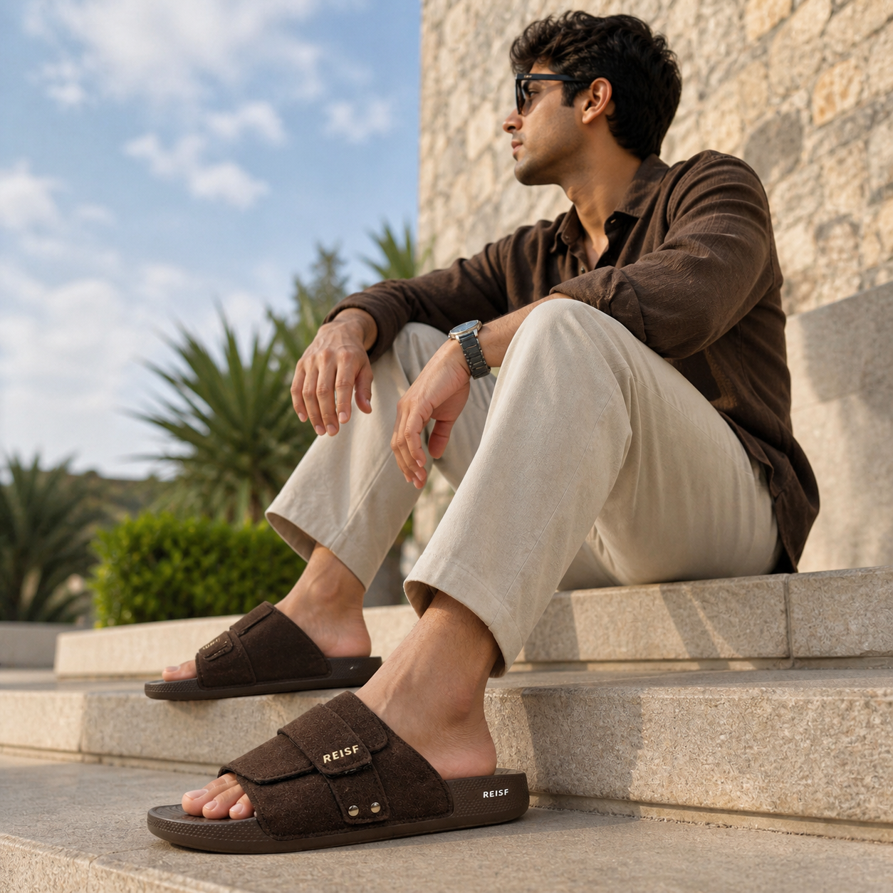 REISF Slide Sandal with Premium Front Strap Design