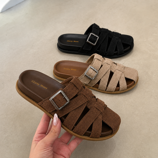 Women’s Suede Buckle Comfort Slide Sandals