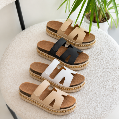 Women’s H-Strap Comfort Platform Sandals – Cushioned Footbed & Decorative Sole