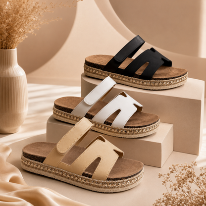 Women’s H-Strap Comfort Platform Sandals – Cushioned Footbed & Decorative Sole