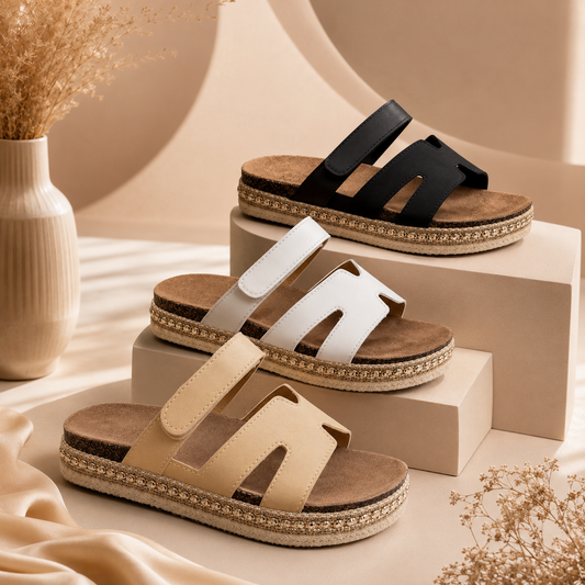 Women’s H-Strap Comfort Platform Sandals – Cushioned Footbed & Decorative Sole