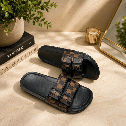 Sandales confortables pour hommes à double boucle – Claquettes décontractées d'été réglables