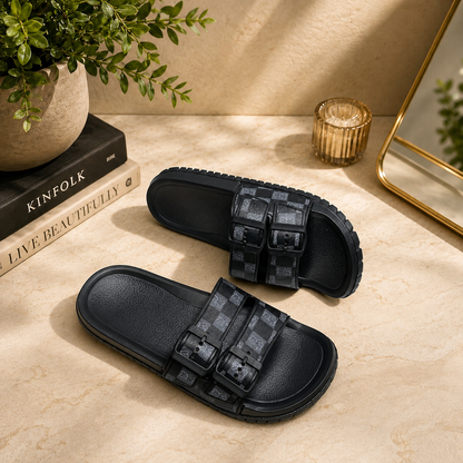Sandales confortables pour hommes à double boucle – Claquettes décontractées d'été réglables