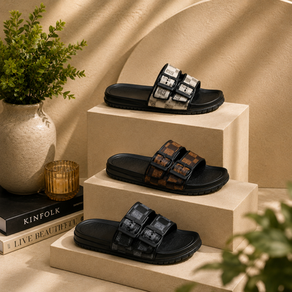 Sandales confortables pour hommes à double boucle – Claquettes décontractées d'été réglables