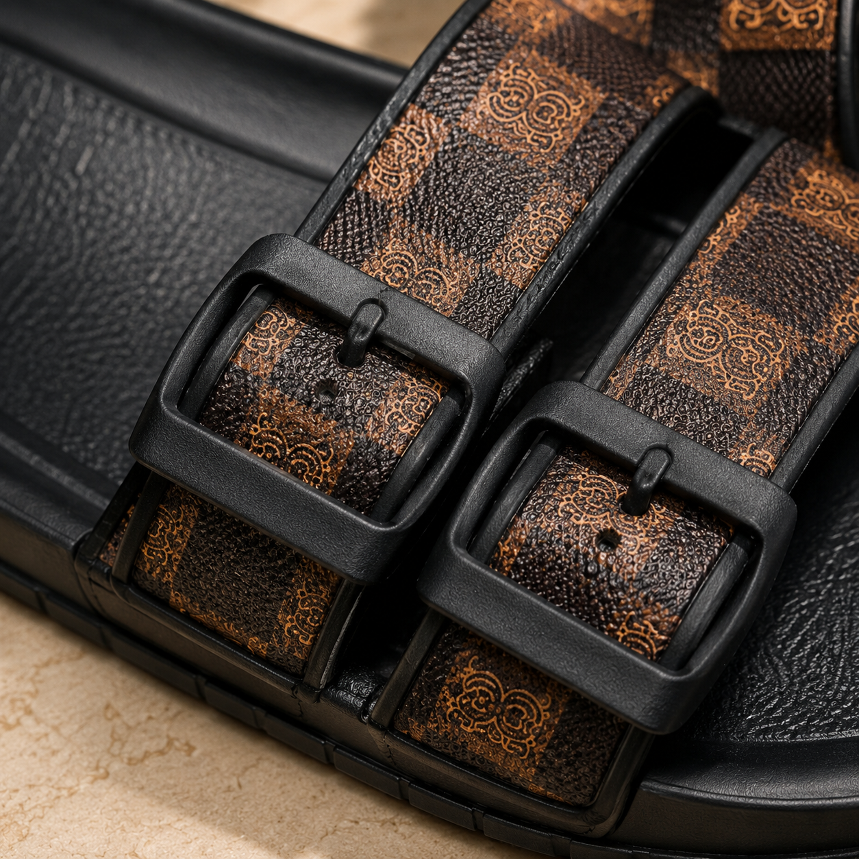 Sandales confortables pour hommes à double boucle – Claquettes décontractées d'été réglables