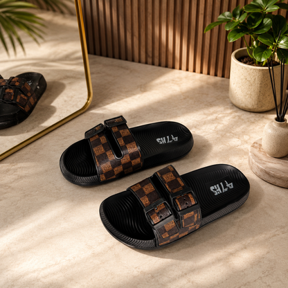 Men’s Double-Buckle Comfort Slide Sandals – Premium Casual Summer Slippers