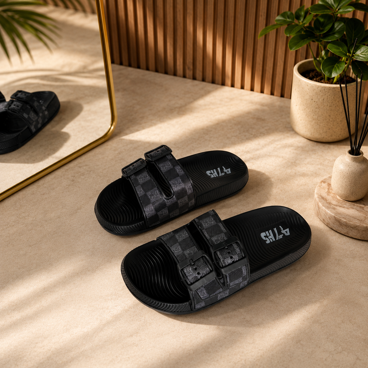 Men’s Double-Buckle Comfort Slide Sandals – Premium Casual Summer Slippers