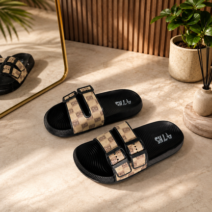 Men’s Double-Buckle Comfort Slide Sandals – Premium Casual Summer Slippers