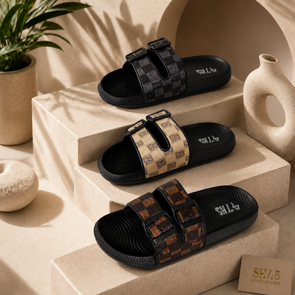 Men’s Double-Buckle Comfort Slide Sandals – Premium Casual Summer Slippers