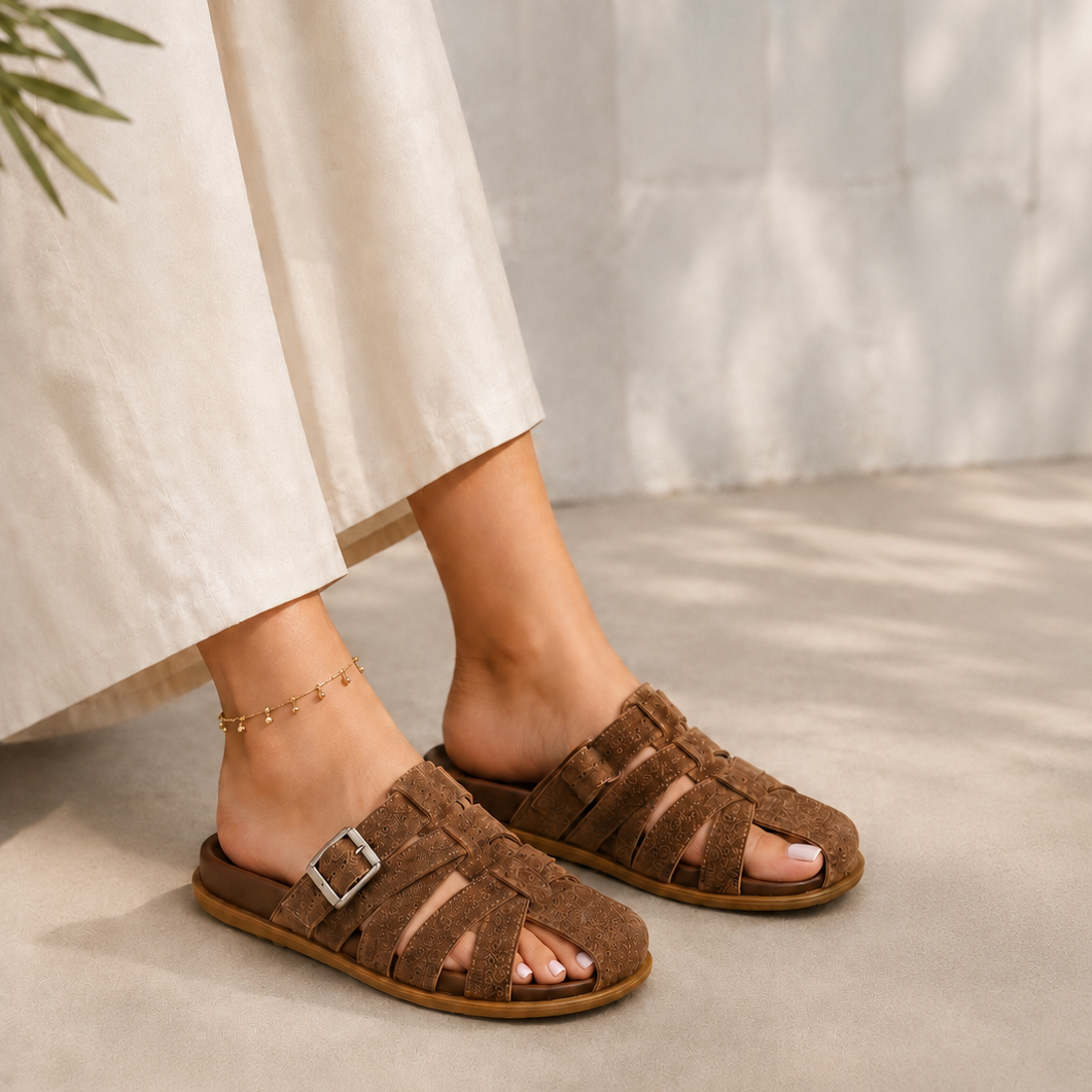 Sandales Confort à Boucle en Daim pour Femme