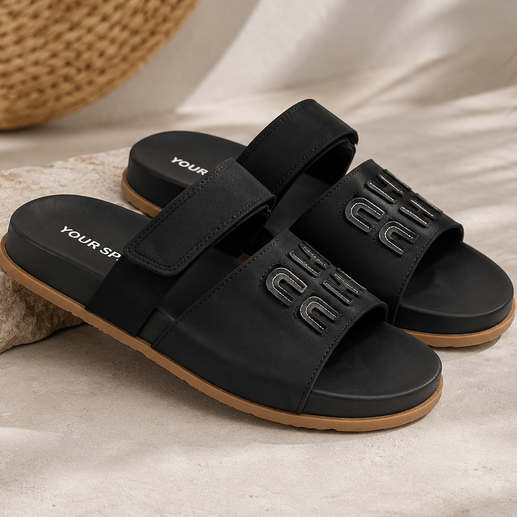 Women's Double Strap Flat Slide Sandals – Adjustable Buckle Casual Summer Slippers, Lightweight Comfort Open Toe Beach Shoes