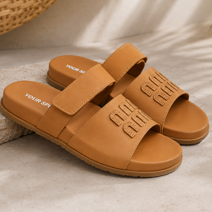 Women's Double Strap Flat Slide Sandals – Adjustable Buckle Casual Summer Slippers, Lightweight Comfort Open Toe Beach Shoes