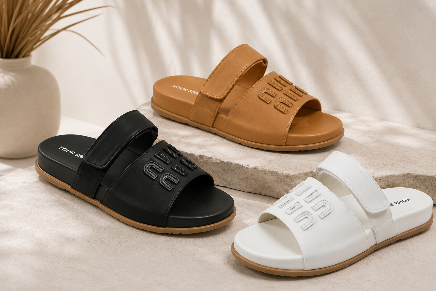 Women's Double Strap Flat Slide Sandals – Adjustable Buckle Casual Summer Slippers, Lightweight Comfort Open Toe Beach Shoes