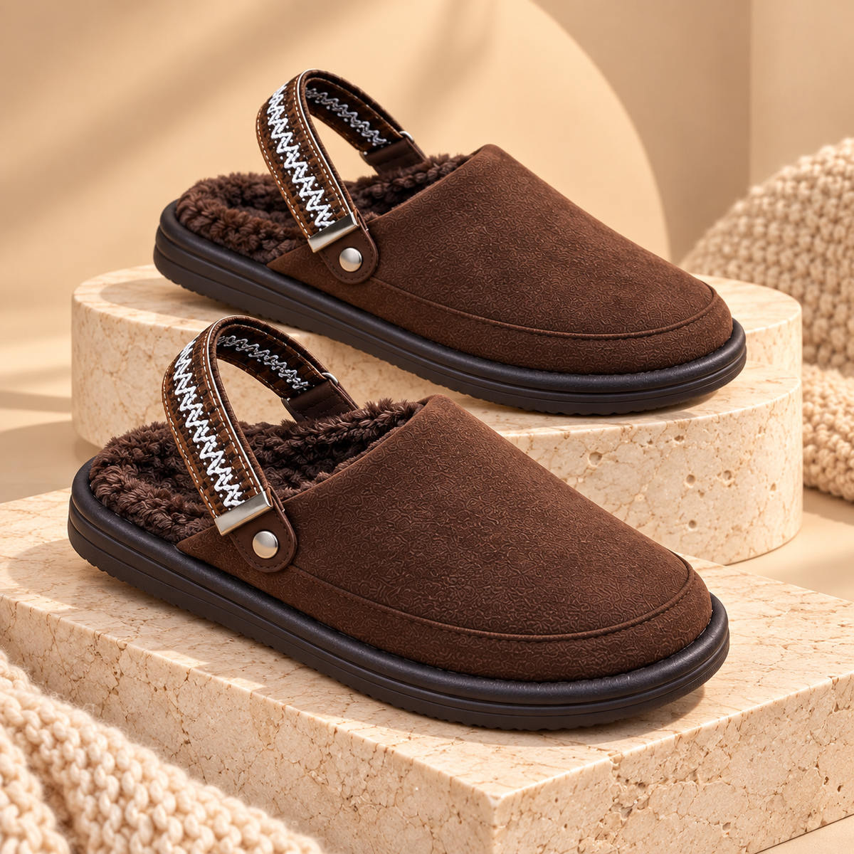 Pantoufles confortables à bride arrière – Chaussons d'hiver doublés de molleton 2