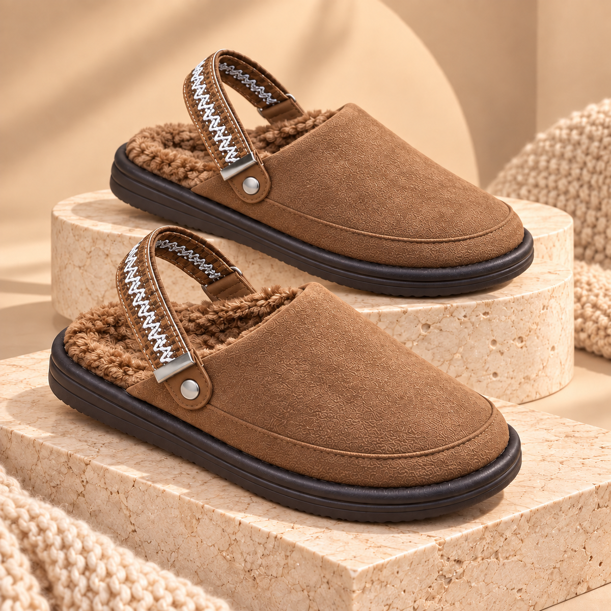 Pantoufles confortables à bride arrière – Chaussons d'hiver doublés de molleton 2