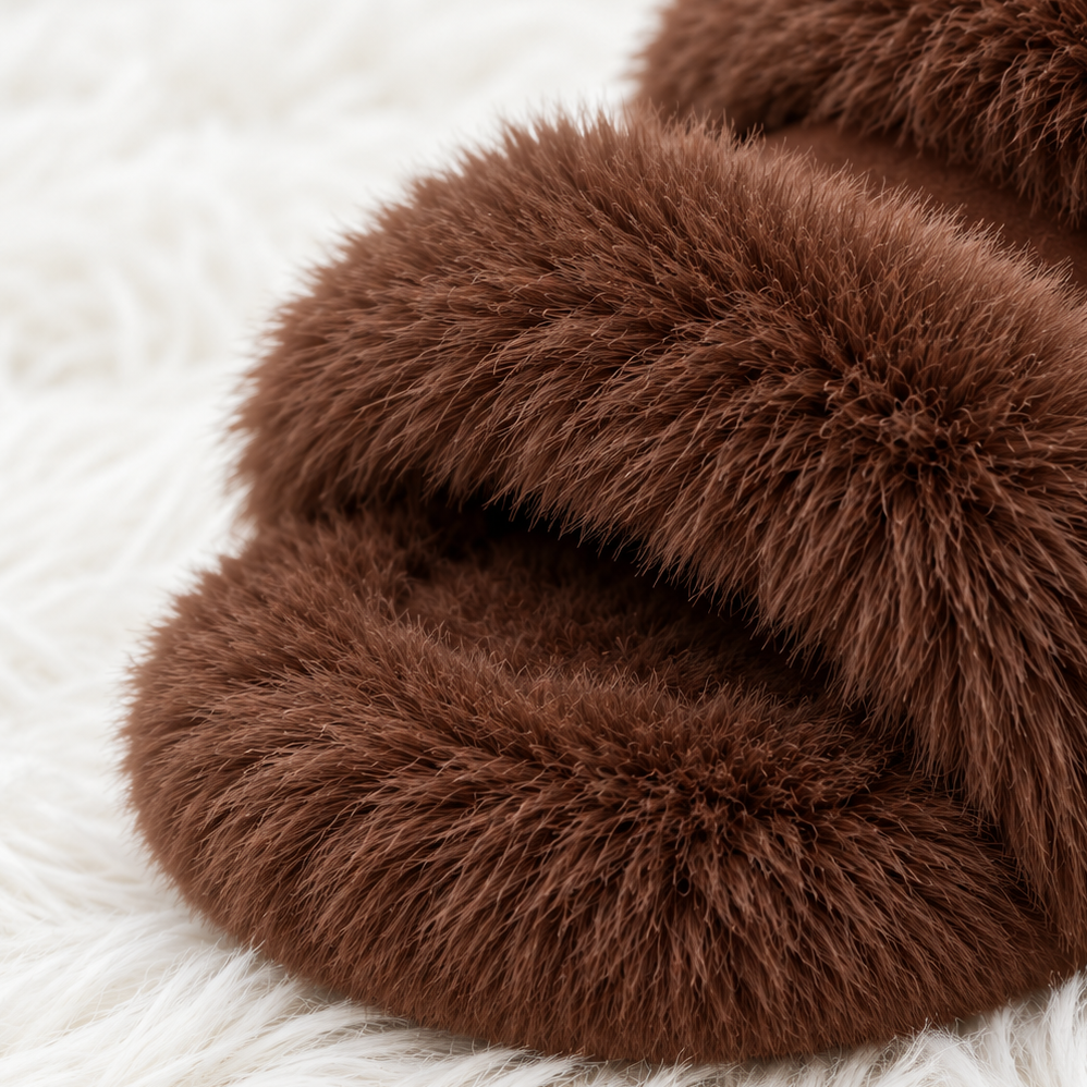 Sandales femme en fourrure duveteuse avec détails dorés élégants