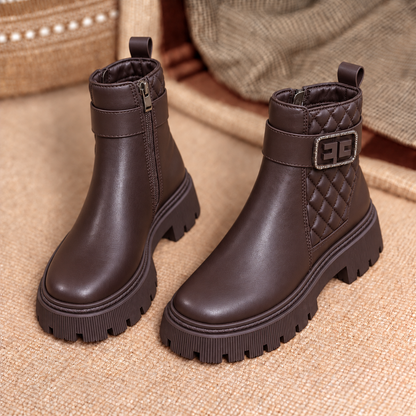 Bottines élégantes matelassées pour femme avec boucle décorative et semelle crantée épaisse